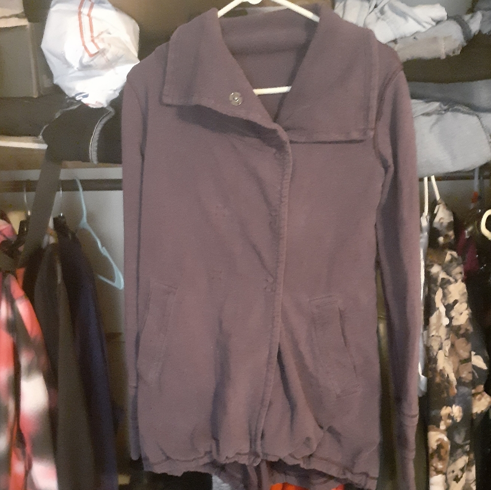 Women's light purple faded look snap front warm sweater medium